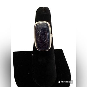 Blue Goldstone Ring in Solid Sterling Silver in a rectangular shape| size: 5